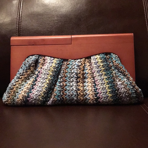 Anthropologie Handbags - Wooden Artsy Clutch Colorful & Vegan